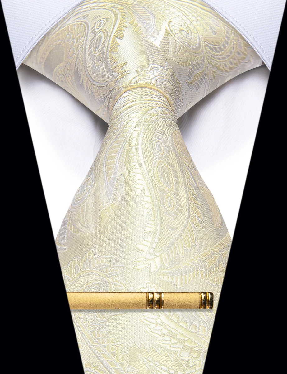 Elegant Yellow White Men Tie for Wedding Groom Marriage Luxury Silk 8CM Paisley Necktie for Man Accessories corbatas para hombre