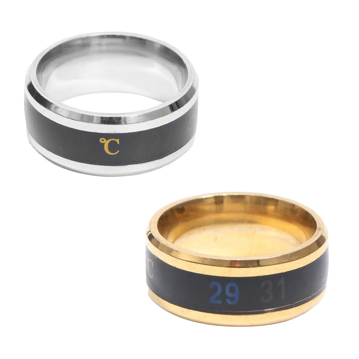 خاتم تلون الحرارة 8 مم من الفولاذ المقاوم للصدأ شريط دائري متغير اللون مجوهرات إصبع أنيقة هدية عيد ميلاد البنصر