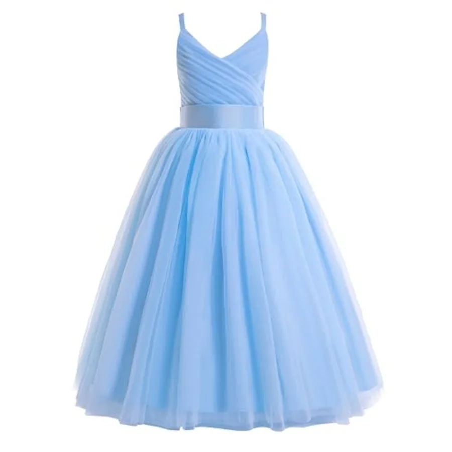 

Glamulice Flower Girls Spaghetti Strap Tulle Dress Long A Line Wedding Pageant Dresses Princess Birthday Party Ball Gown