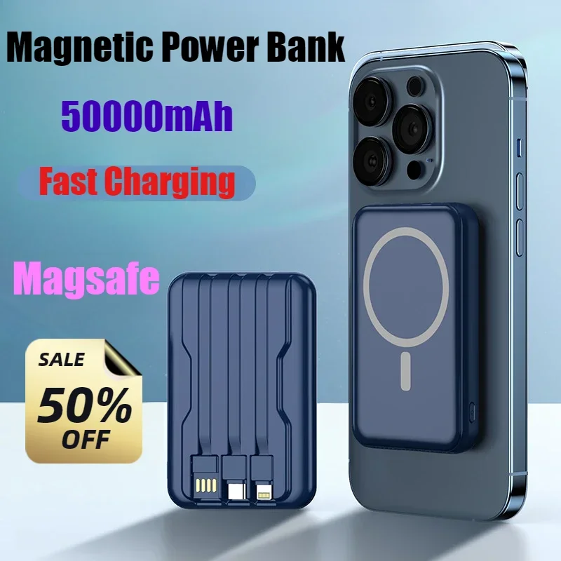 

Magnetic Wireless + Wired Fast Charging 50000mAh External Battery Charger Cases Power Bank with Cables for Android iPhone Xiaomi