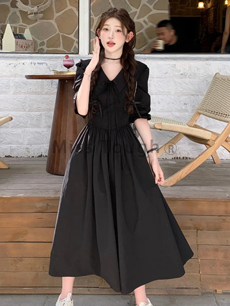 Princess Vintage Chic One Piece Dress Women French Style Y2k Chic Midi Dress Female Solid Elegant Evening Party Dress Summer New