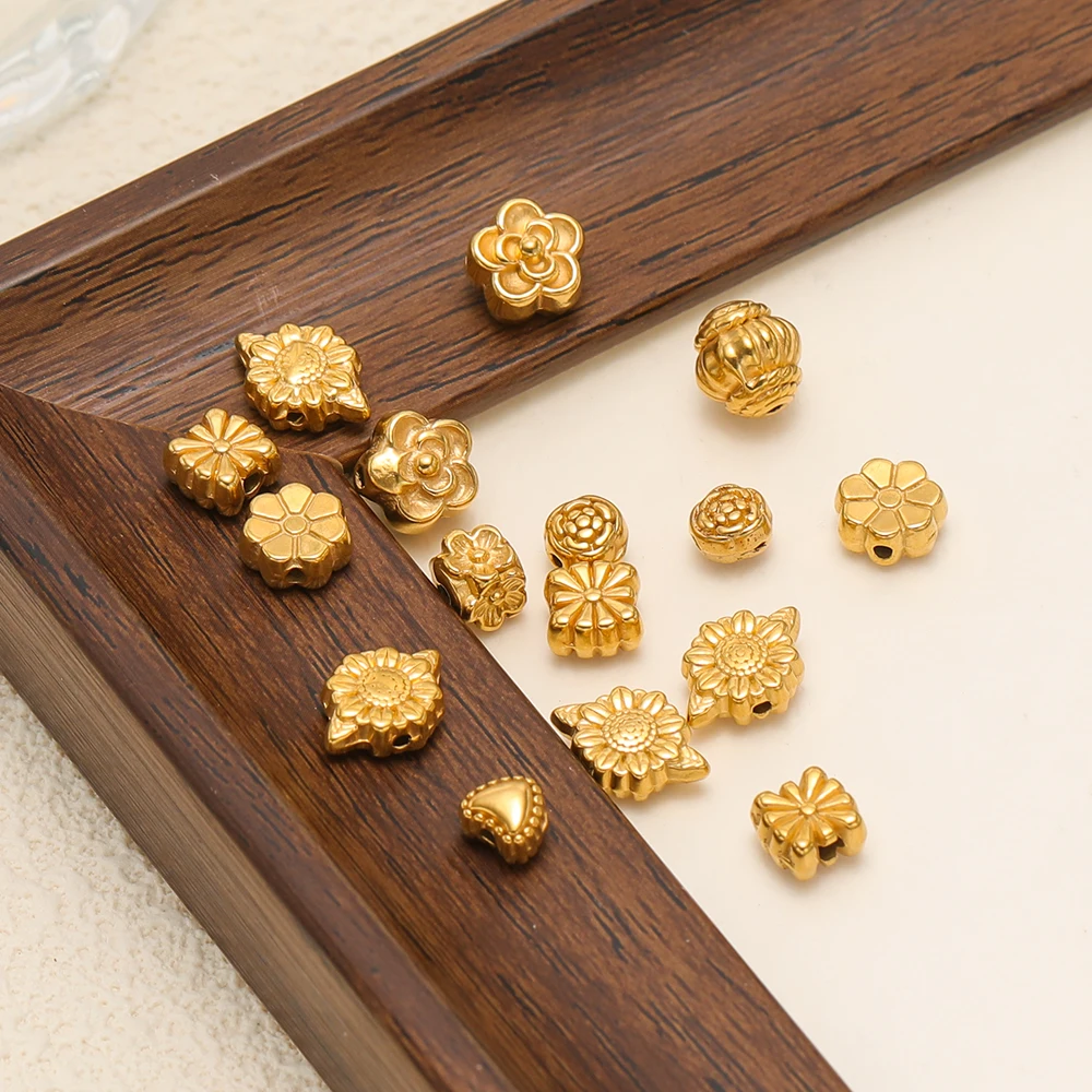 10 قطعة الذهب الفولاذ المقاوم للصدأ القلب الخرز فاصل زهرة حبة DIY بها بنفسك مجوهرات اكسسوارات لوازم سوار النتائج قلادة صنع