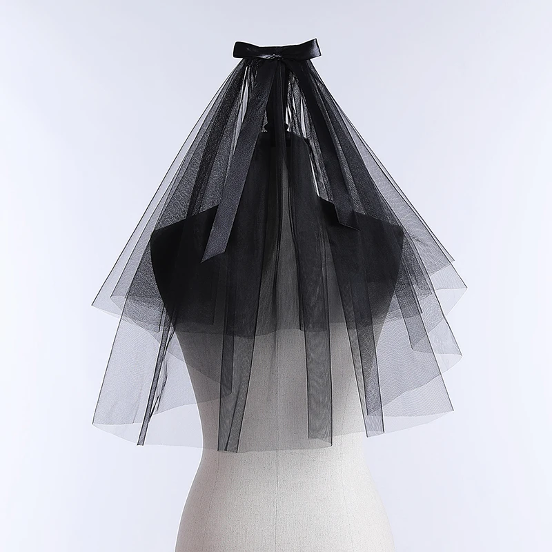 Black elegant bridal veil, suitable for women's wedding shoulder length veil (comb style)