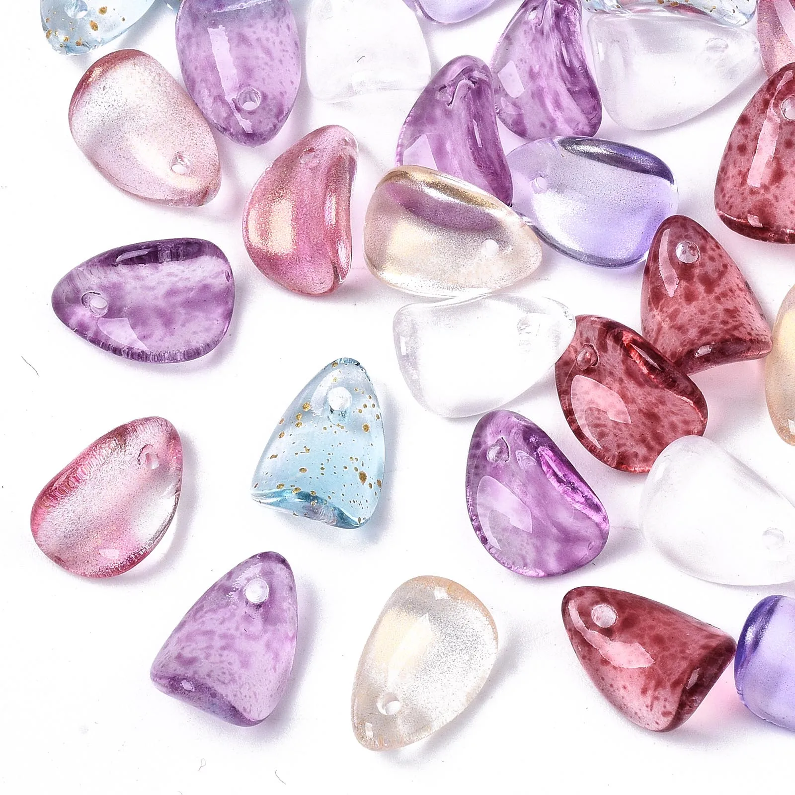 

100pcs Glass Charms Flower Petal Charms Pendant Leaf Loose Beads For DIY Fashion Jewelry Making Earring Bracelet Accessories