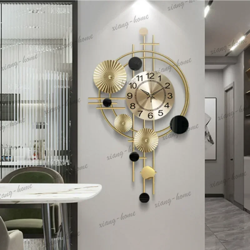 Best Sellers Large Wall Clock Gold Nordic Living Room Art Lotus Leaf Hanging Watch Circular Geometry Pointer Mute Wall Clock Hom