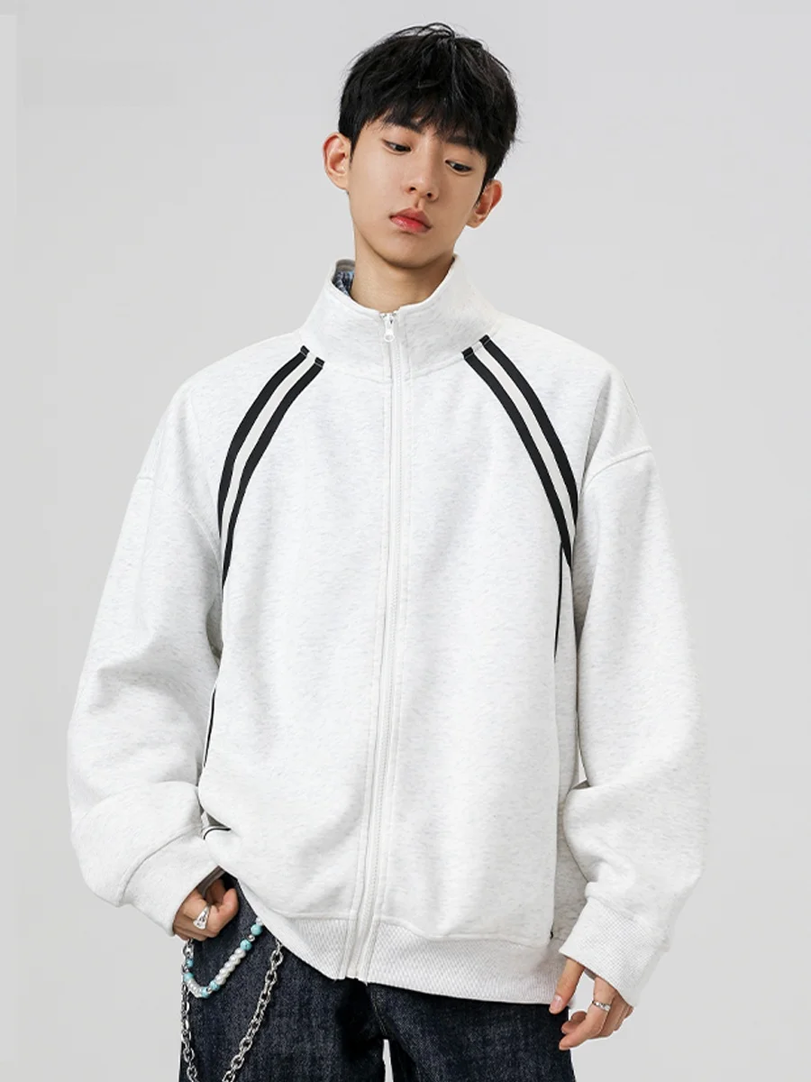 

American Stripe Zipper Collar Men's Sweatirt Casual Heavyweight Spring Autumn Outwear Polyester Cotton Blend Long Sve