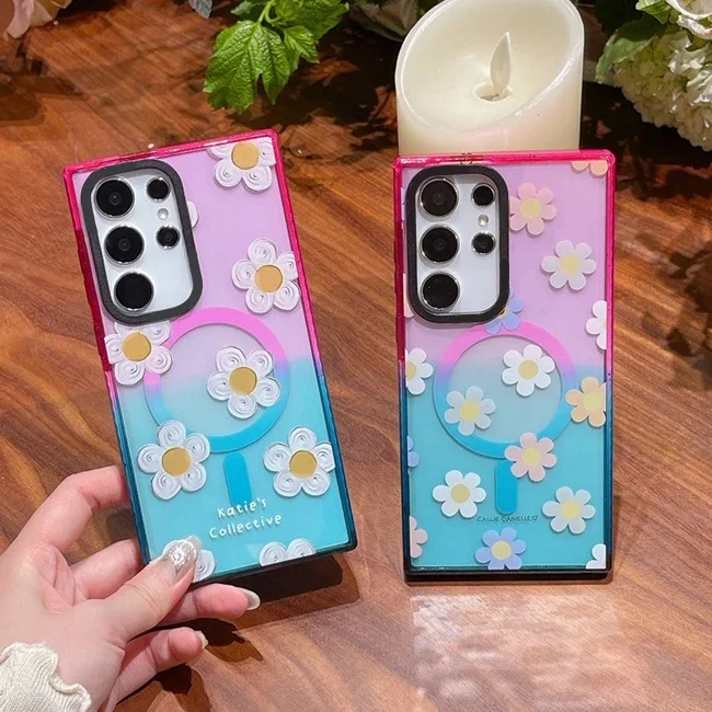 

Daisy Flower Colorful Border Magnetic Case for Samsung Galaxy S22 Ultra S23 Ultra S24 Ultra S24 + Plus Cover Protective Shell