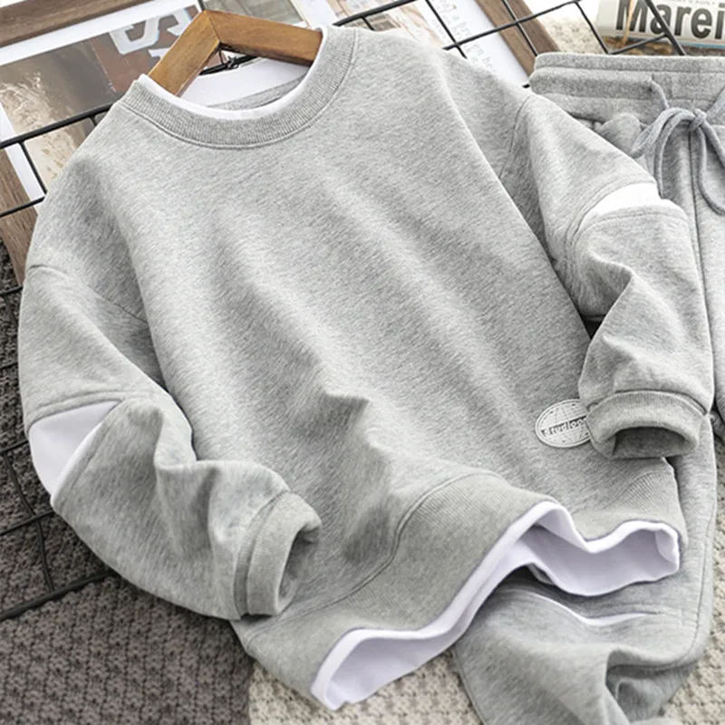 Boys Suit Sweatshirts +Pants Cotton 2Pcs/Sets 2022 Solid Spring Autumn Sports Sets Teenagers Tracksuit Children Clothing