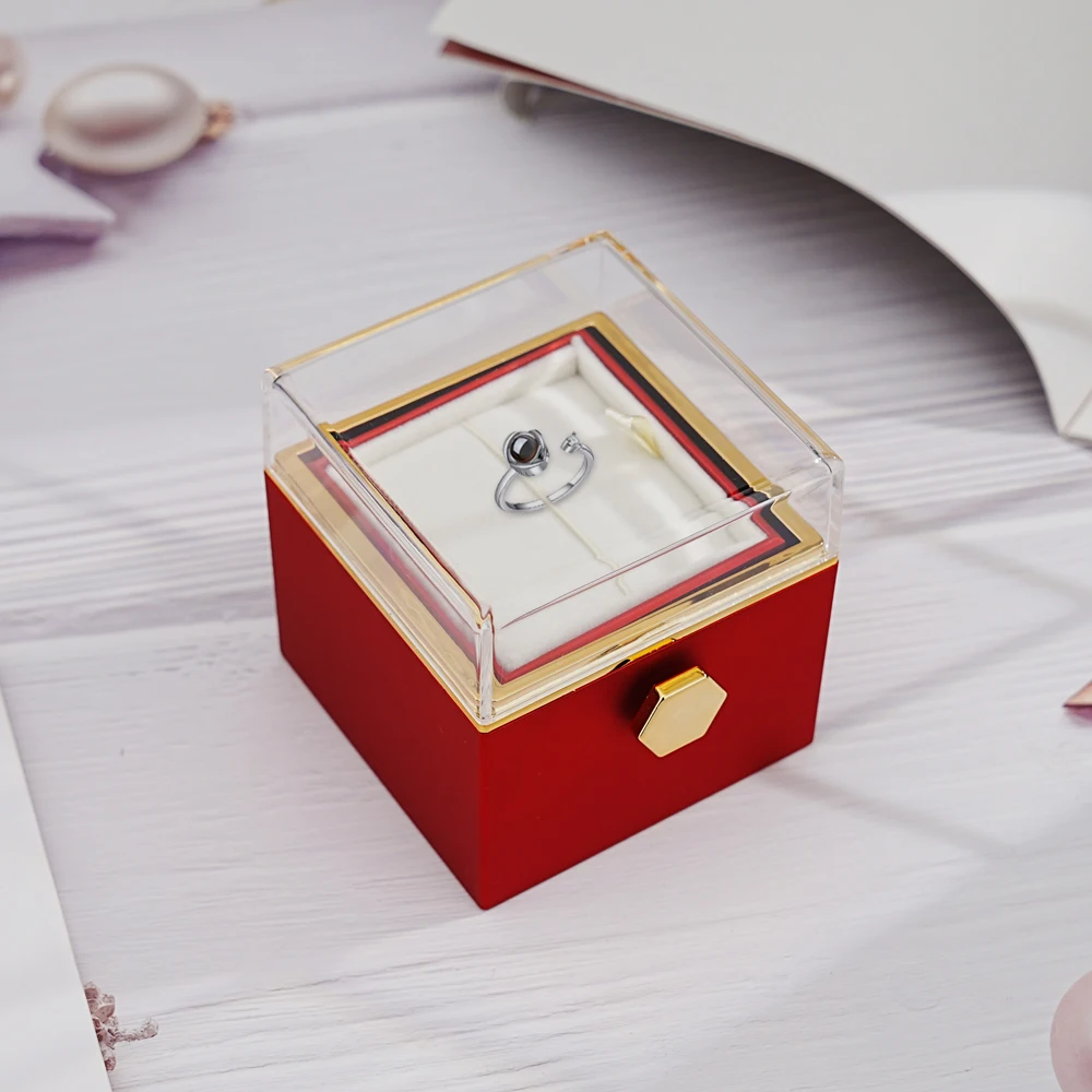 Custom Photo Projection Ring With Rose Box Personalized Projection Jewelry Rotating Rose Box  For Women Wife Mother's Day Gift