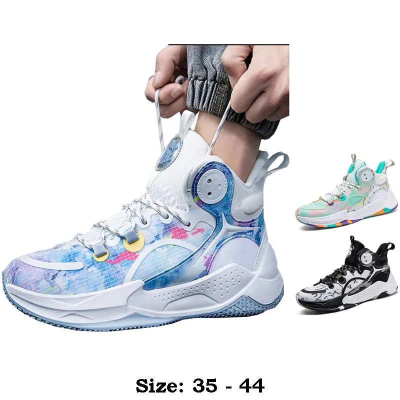 

Высококачественная повседневная спортивная обувь для мужчин, новинка 2025 года, размер 35, 44, удобные уличные баскетбольные кроссовки для бега, сине-белый принт