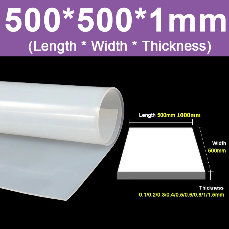 500*500/1000mm Ultradünne Silikonkautschukplatte Transparente Folie Dicke 0,1/0,2/0,3/0,4/0,5/0,6/0,8/1/1,5 mm hitzebeständige Platte
