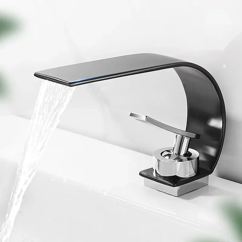 Waterfall black hot and cold water faucet wash basin Creative bathroom toilet wash basin under the household wash basin faucet