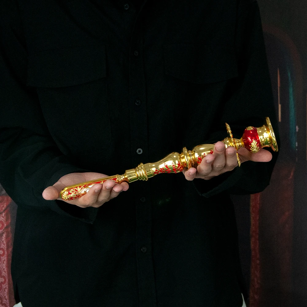 HTISOK Orthodoxer Handkerzenhalter, vergoldet, byzantinischer Stil, christlicher religiöser Ritual-Kerzenhalter für die Kirchenandacht – Detail 3