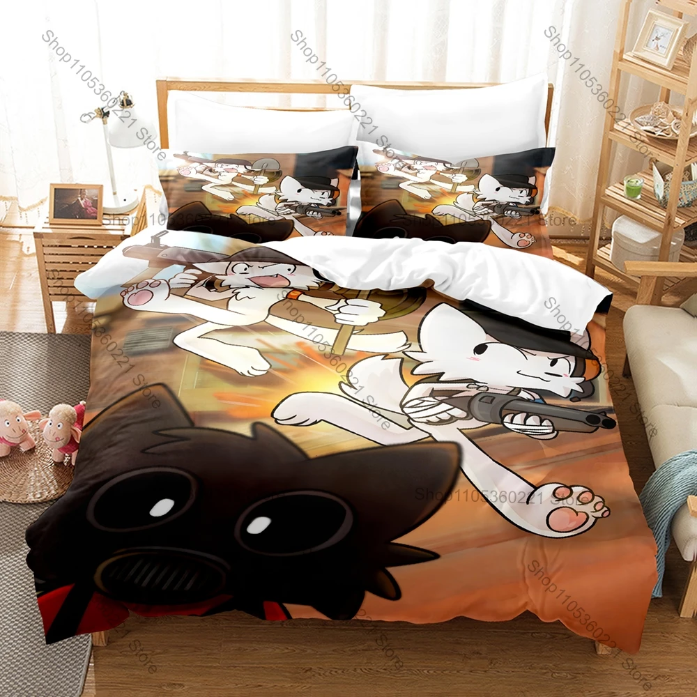 Silly Cat Boykisser 3 Piece Bedding Set Funny Meme Print Duvet Cover Set Soft Microfiber Bed Set for Kids Adults Fans Gift
