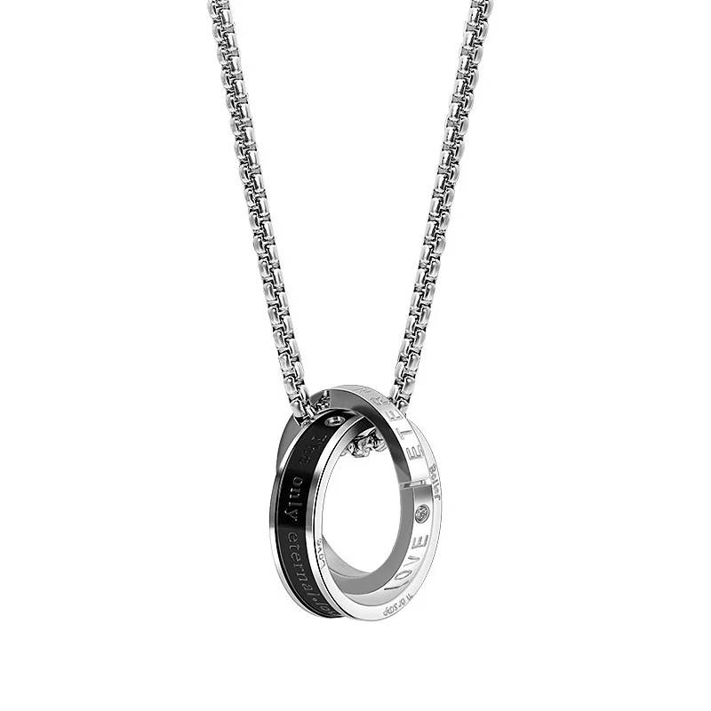 Streetwear Neutral Titanium Steel Double Ring Sweater Chain No Fading Long Pendant Necklace Fashion Daily Accessories
