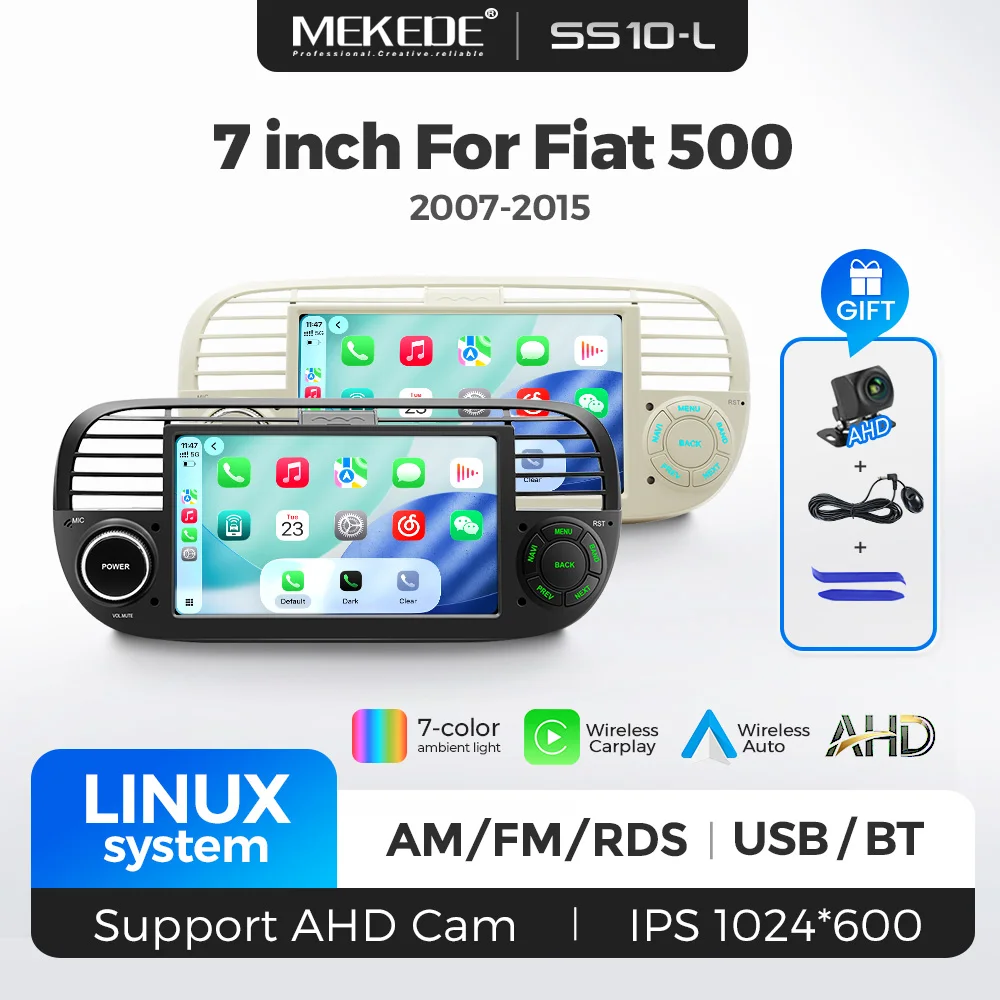 7inch Linux System For Fiat 500 2007-2015 Car Radio Touch Screen Wireless Carplay Android Auto Car Multimedia Player Head Unit