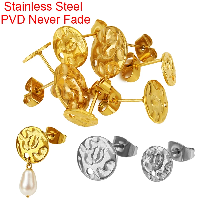 20pcs PVD Never Fade Stainless Steel Stud Earring Making 6 8 10 12 mm Hypoallergenic Earrings Hooks For Diy Jewelry Supplies