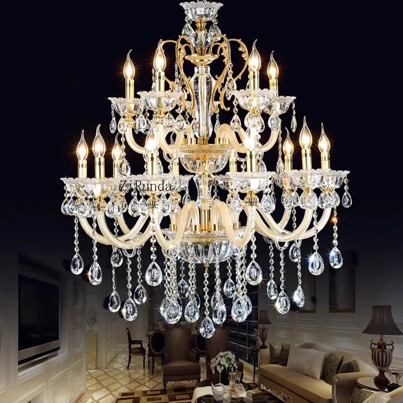 Duplex edifício villa lustre sala de estar lâmpada cristal edifício piso médio luz luxo simplicidade moderna