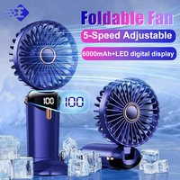 Handheld Mini Fan Foldable Portable Neck Hanging Fans 5 Speed USB Rechargeable Fan with Phone Stand and Display Screen 6000mAh