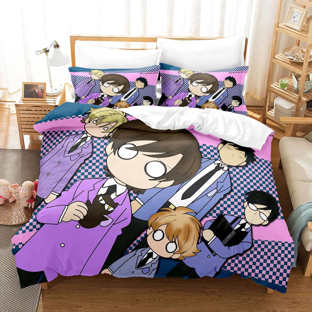 New O-Ouran High School Host Club Retro Anime Typography Duvet Cover Set 3PCS Polyester Bedding With 2 Pillowcases Manga Text