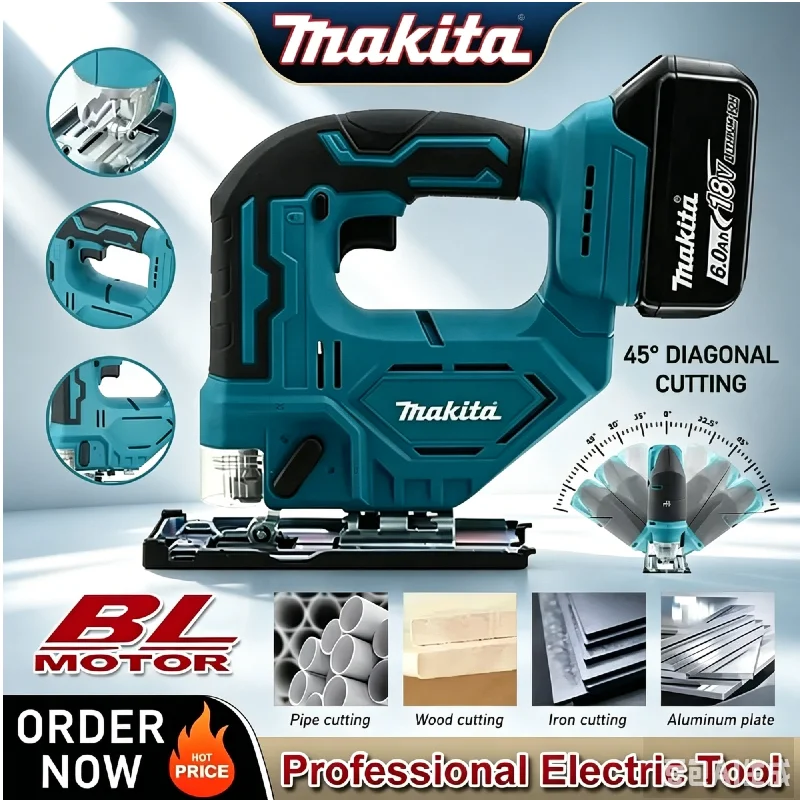 

Makita DJV182 300W Cordless Jigsaw 0-2700rpm 80mm Stroke ±45° Bevel Cutter 18V Battery for Wood Metal Plastic Cutting