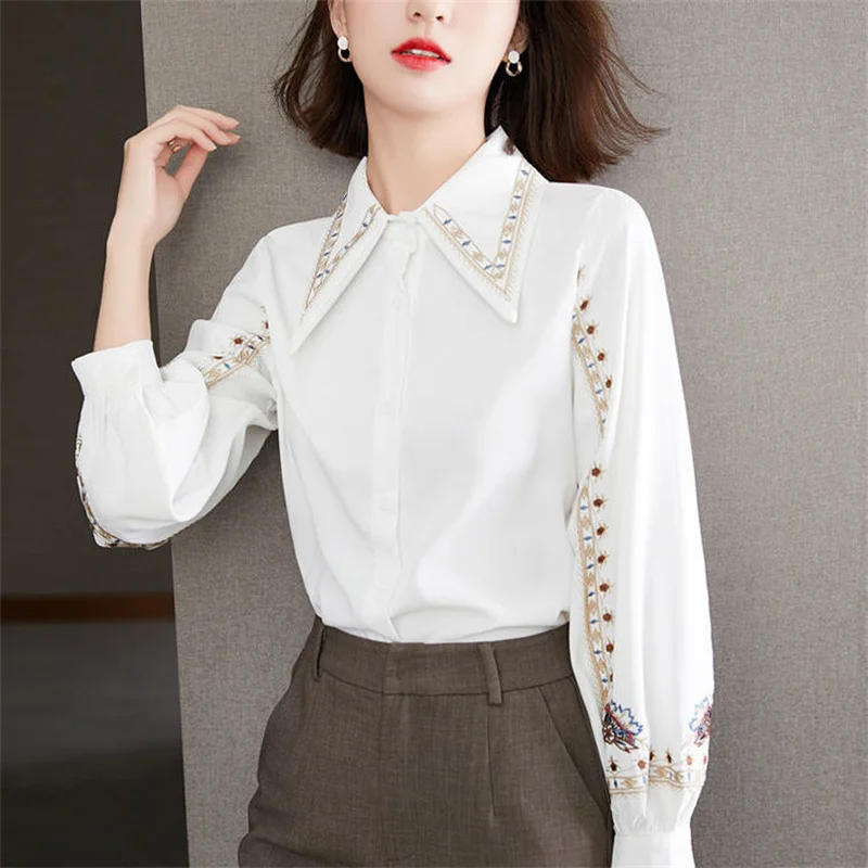 Female Summer Fashion Retro Print Shirt Women Spring 2022 Stand Collar Bohemian Loose Foreign Style Ladies Casual Chiffon Blouse