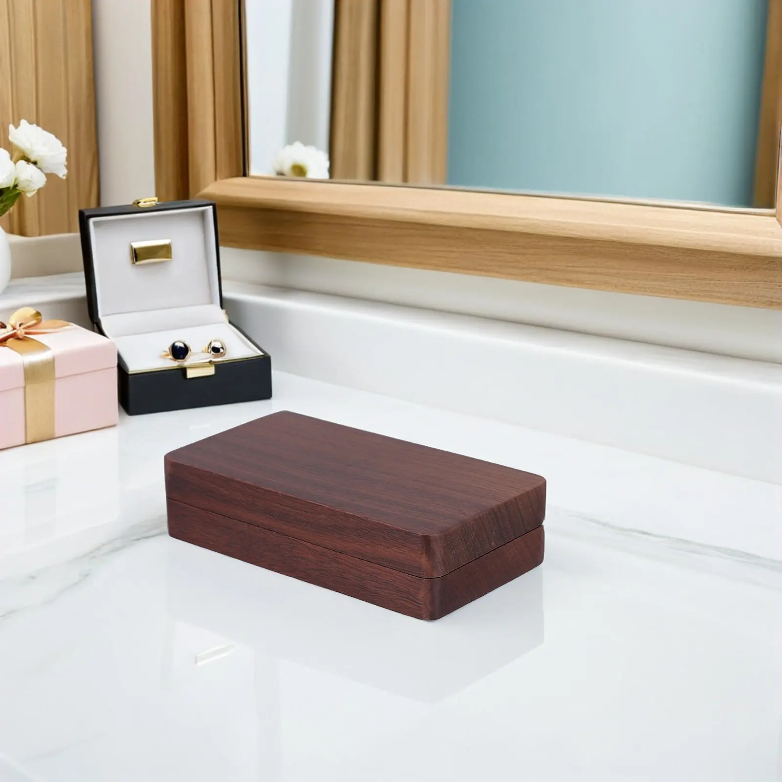 

Dual Ring Box Wooden Solid Wood Jewelry Storage Case Vintage Style Ring Holder For Wedding Engagement Proposal Ceremony -