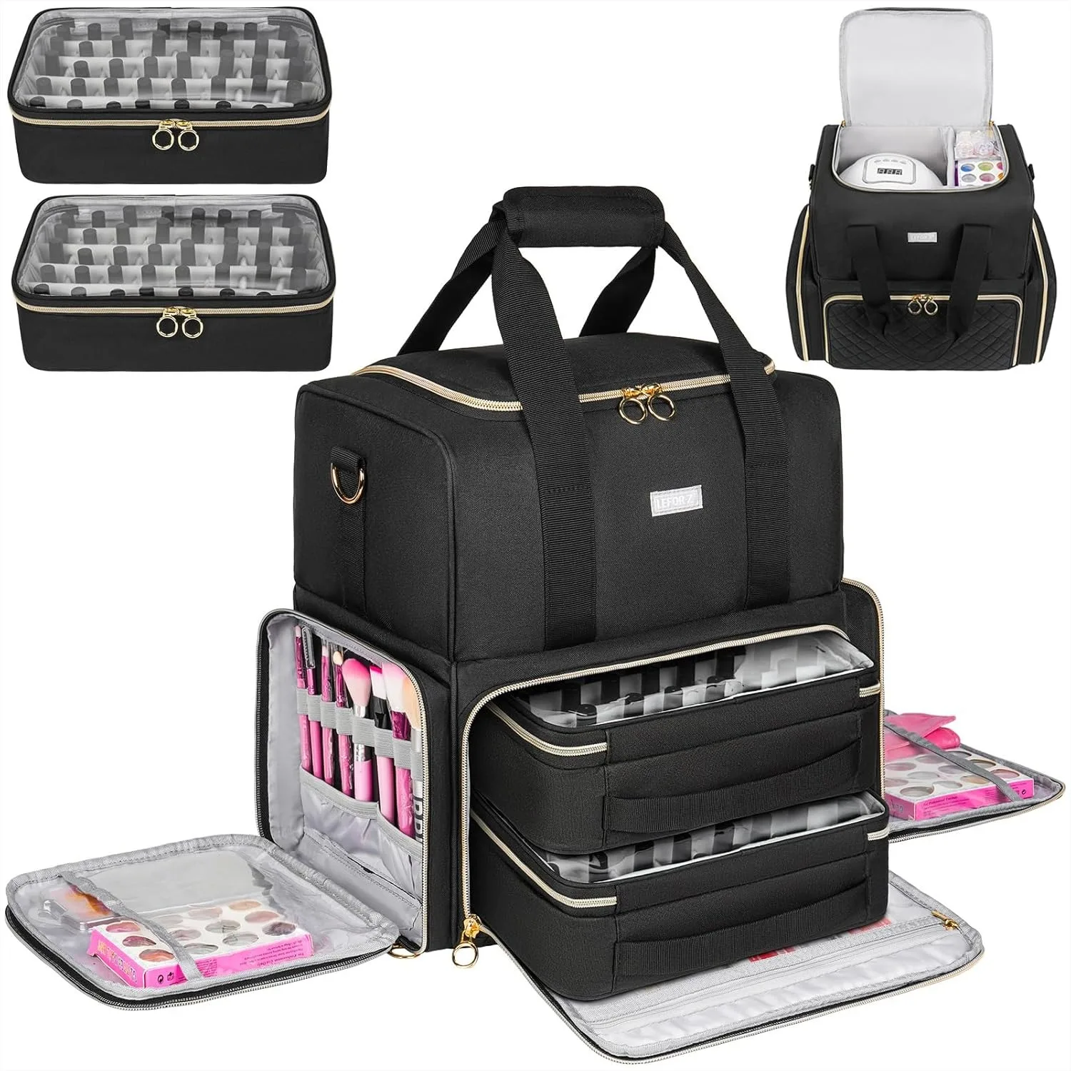 

Nail Polish Organizer Holds 80+ Bottles, Portable Carrying Case with 2 Removable Bags, Nail Tech Storage, Travel Nail Supplies