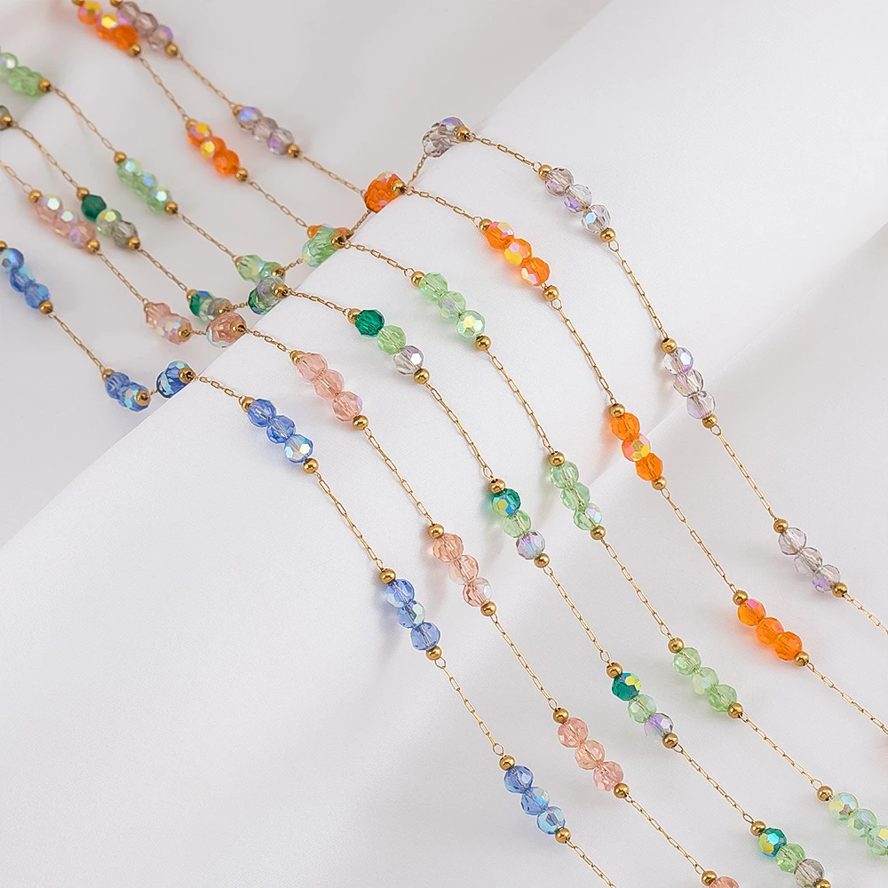 

1Meter Stainless Steel Chains Colorful Crystal Beads Chain For DIY Handmade Bracelet Necklace Jewelry Making Accessories Crafts