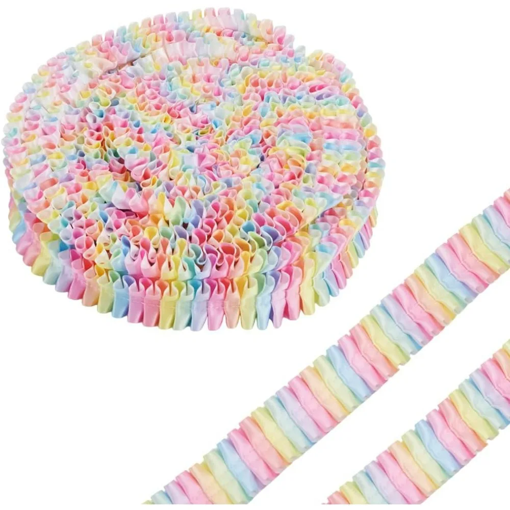 

10 ярдов красочная радужная плиссированная кружевная бейка шириной 1,5 дюйма из полиэстера для официальных/особых случаев, разноцветный стиль для свадьбы