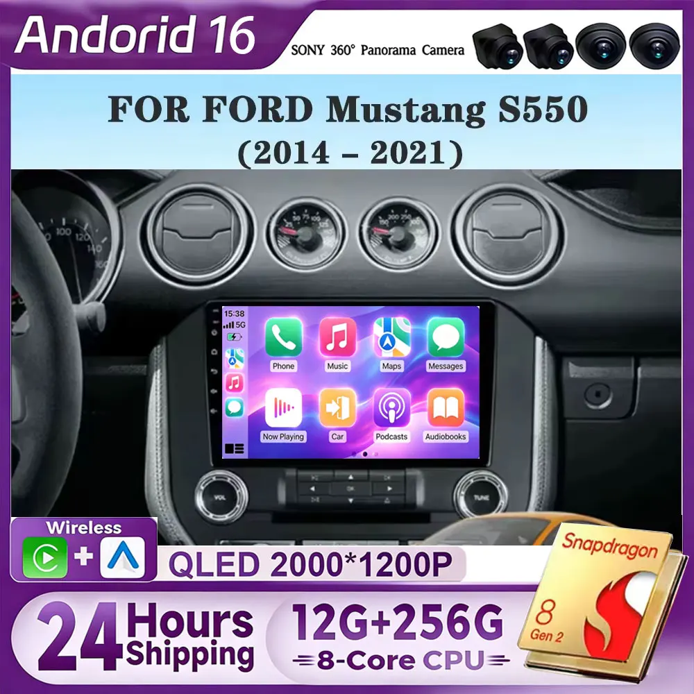 FOR FORD Mustang S550 2014-2021 Android 16 WIFI+4G Stereo Car Radio Multimidia Video Player Auto CarPlay GPS DVD 2Din BT 2K QLED