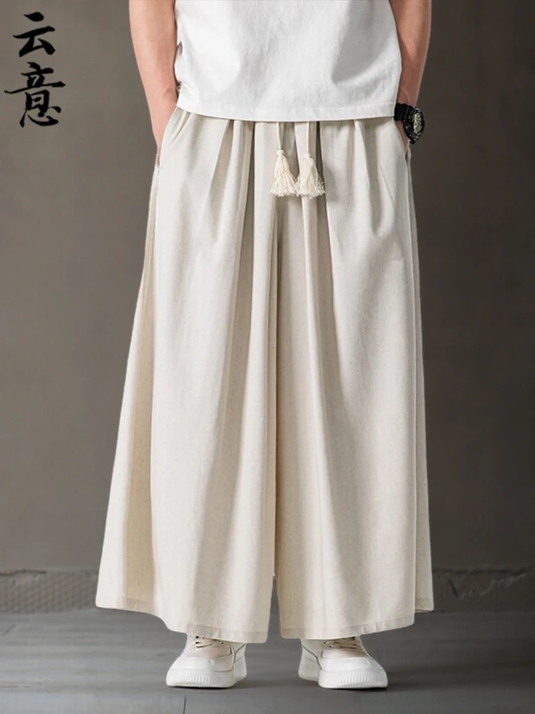 

Loose Cotton Linen Men's Sle Hanfu Pants Summer Casual Wide Leg Pants Straight Cut Skirt Pants Low Waist Youthful Vitali ...