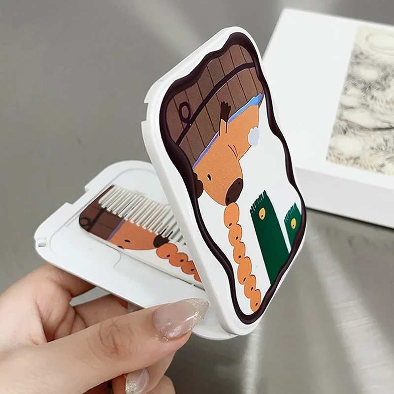 카툰 Capibala 플립 탑 휴대용 접이식 거울, 귀여운 돌고래 휴대용 접이식 메이크업 거울