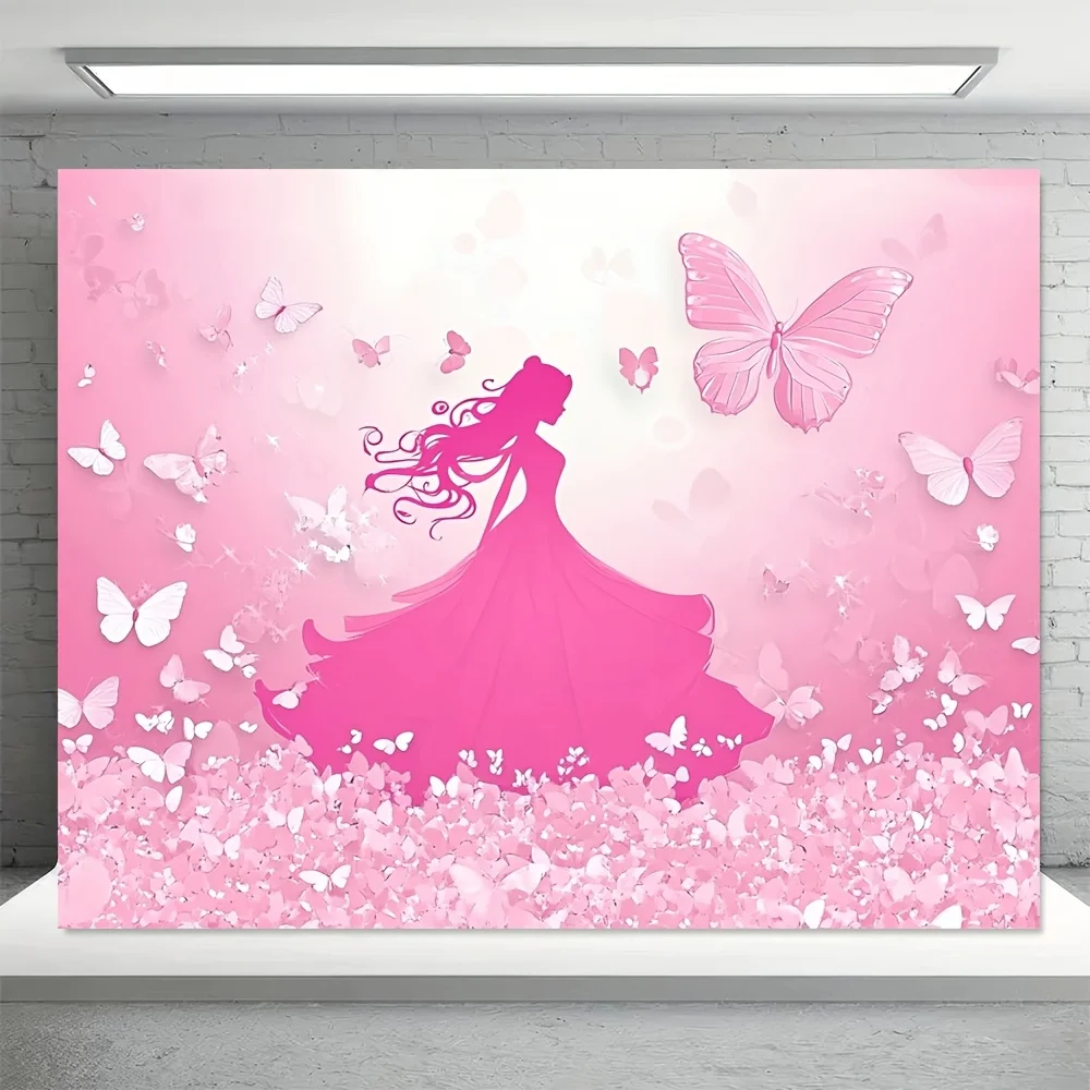 1-teilig, rosa Prinzessinnen-Hintergrundstoff, übergroßes Schmetterlingsmotiv, Polyesterfaser, Feier-Event, Gartenstil