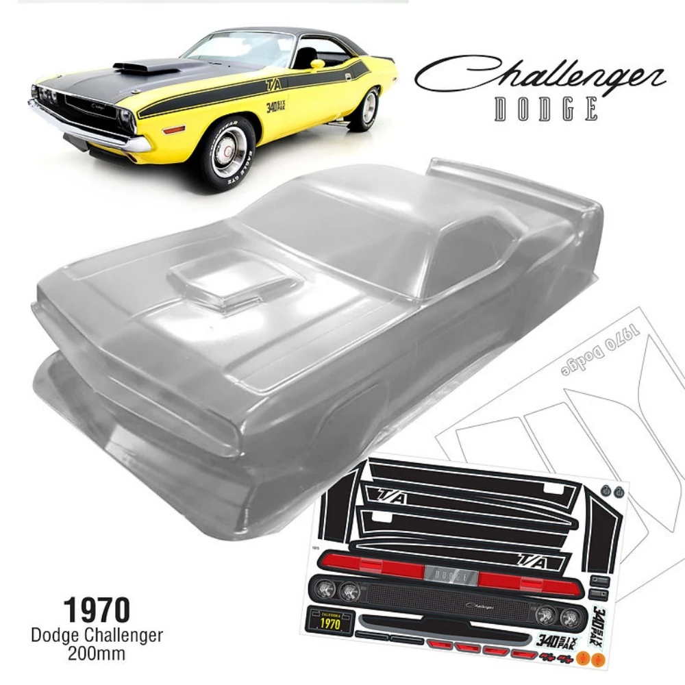 1/10 1970 Dodge Challenger Clear Lexan Car Body 200mm W/Rear Wing for On-Road RC Drift Chassis Tamiya tt01 tt02 Kyosho Yokomo