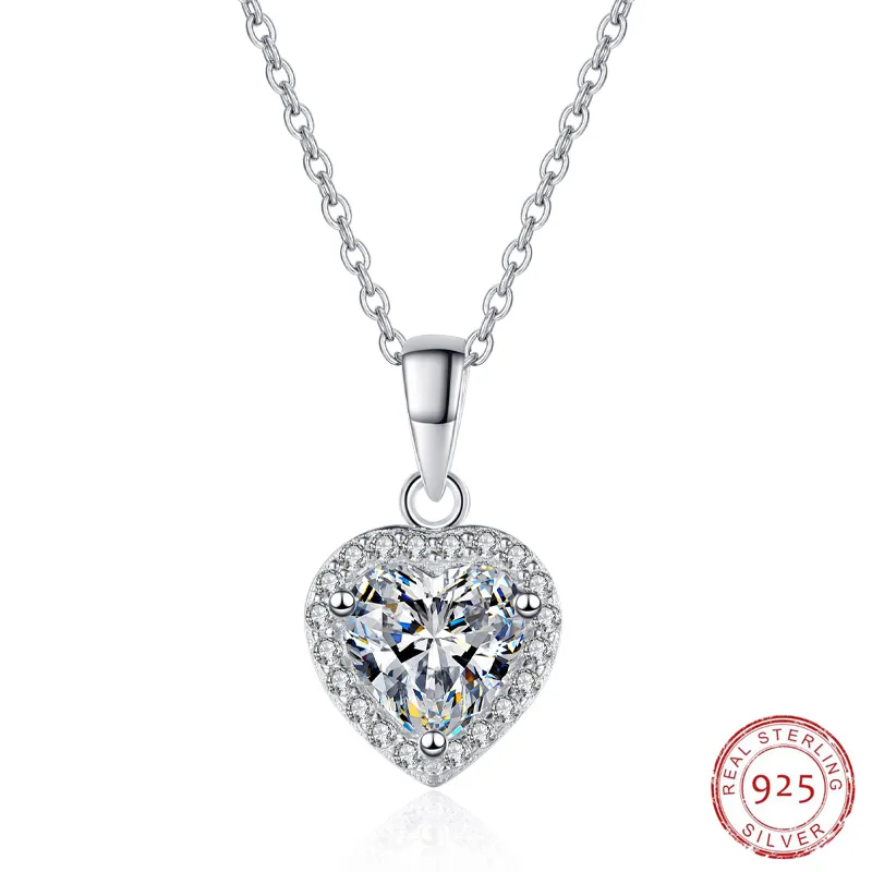 ASYH Moissanite Liontin Hati 6.5Mm 1CT D Warna Berlian Batu Permata Kalung untuk Wanita Otentik 925 Perak Murni Perhiasan