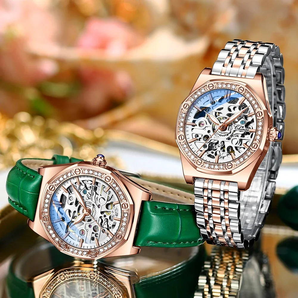 CHENXI Women Automatic Mechanical Watch Luxury Brand Elegant Ladies Clock Rose Gold Stainless Steel Waterproof WristWatches