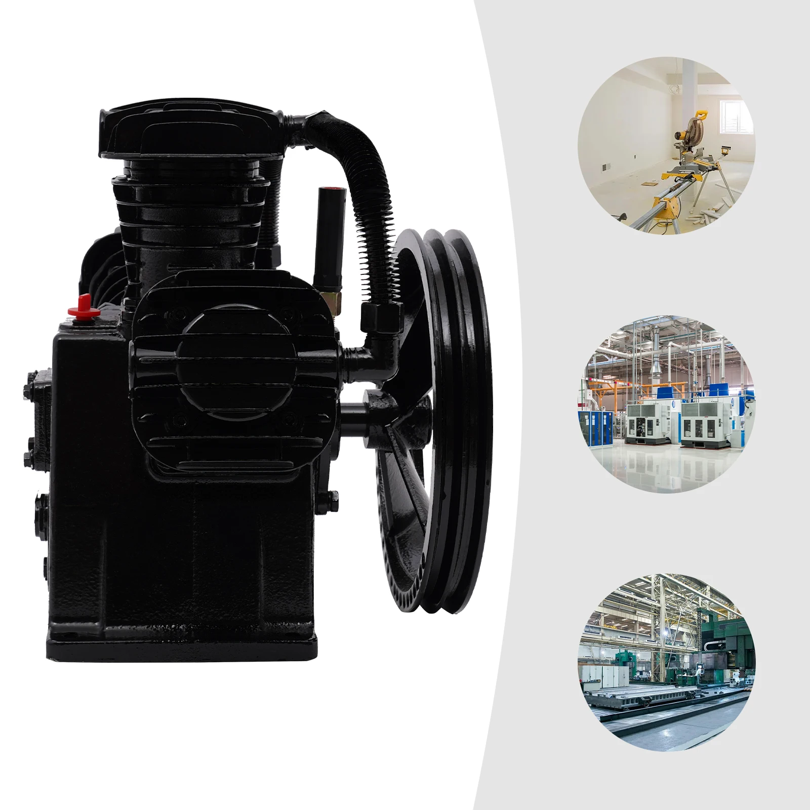 High-Performance Air Compressor Pump Head, Cast Iron and Aluminum, 65mm Extended Cylinder, Low Noise, Faster Heat Dissipation,