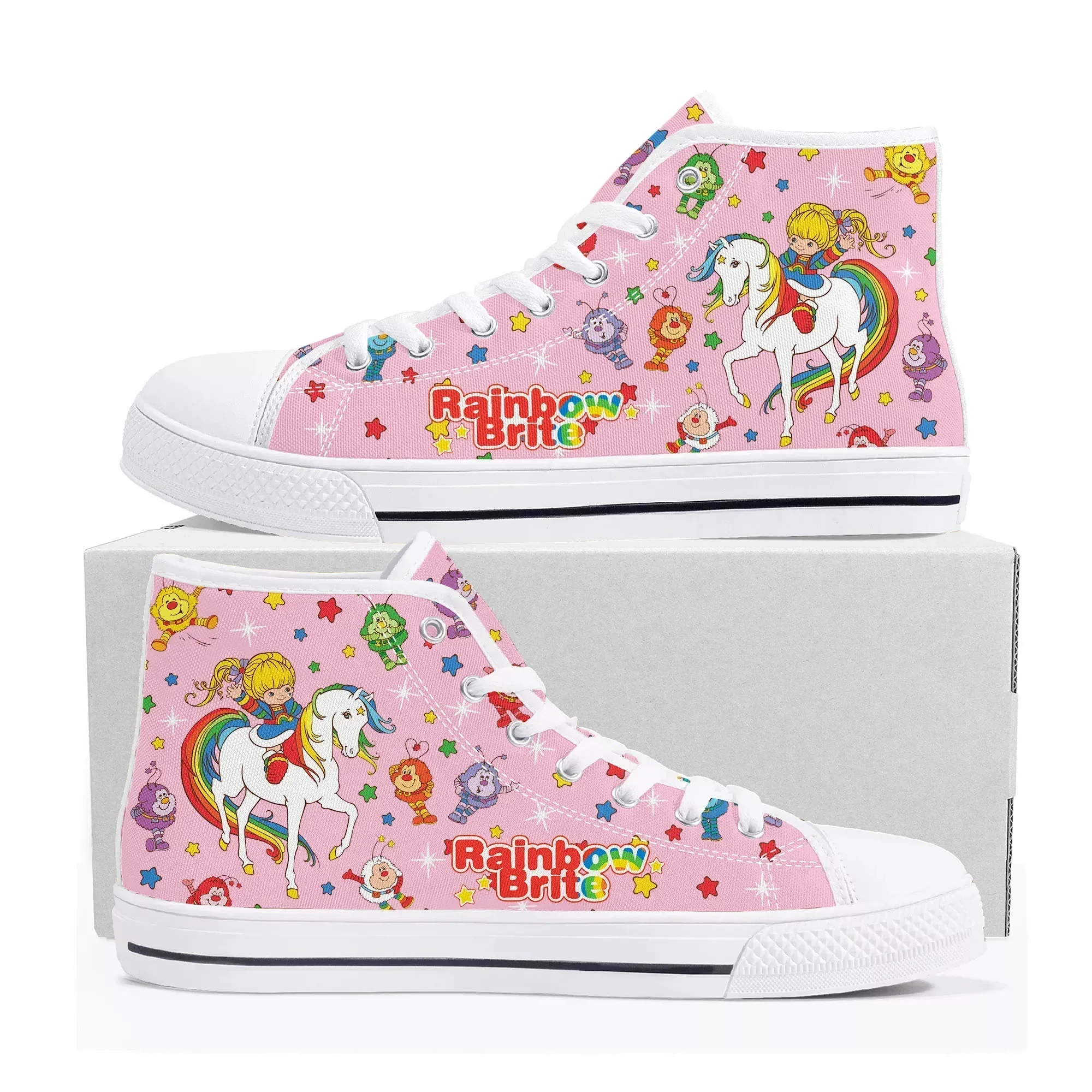 Zapatillas Brite de caña alta para hombre y mujer, zapatillas de lona de alta calidad con diseño de arcoíris, bonitas zapatillas personalizadas con dibujos animados y manga para parejas