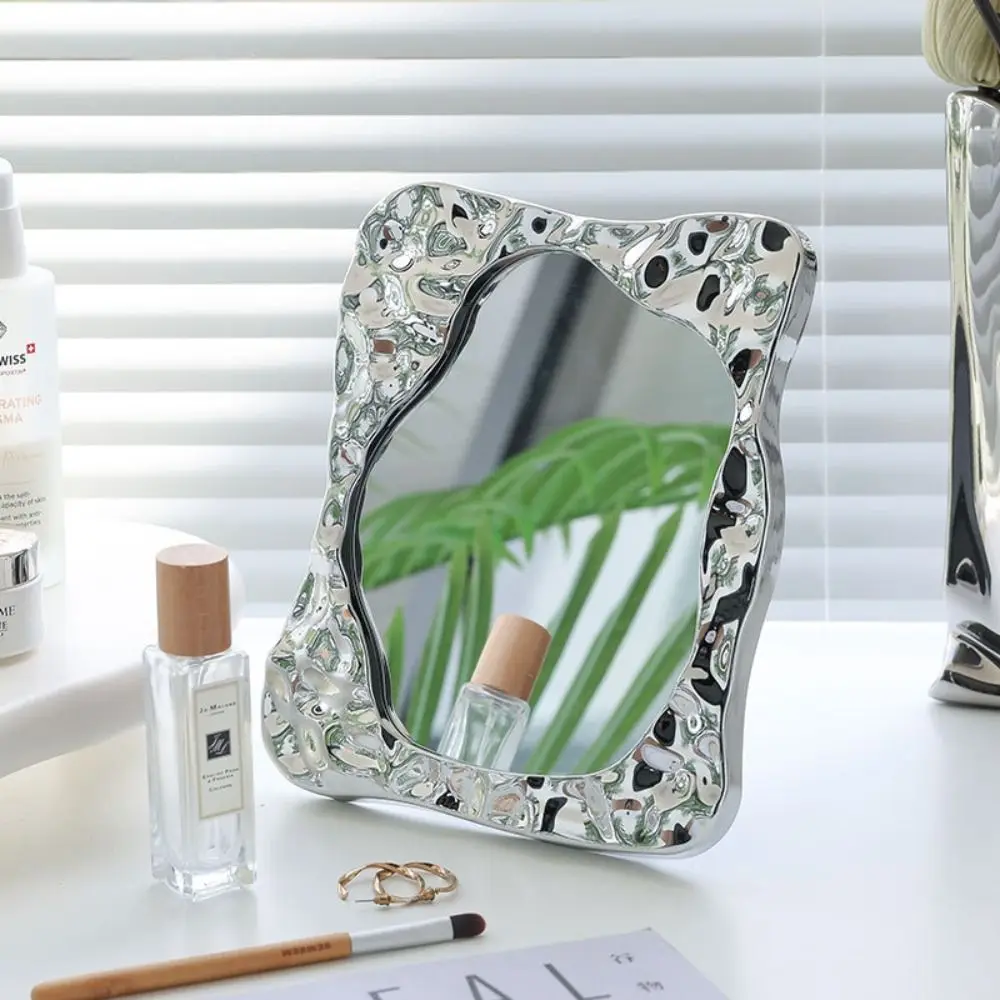 Princess Ins Makeup Mirror Irregular Wave-Pattern Vanity Mirror With Stand Cosmetic Mirror Water Ripple Mirror Student Dormitory