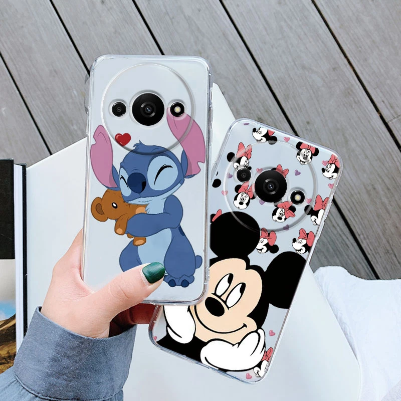 ل Redmi A5 13C 14C A3 Pro A4 14C 4G نوت 13 12 9 Poco C75 C61 جراب هاتف زوجين ميكي ميني ماوس غرزة غطاء شفاف