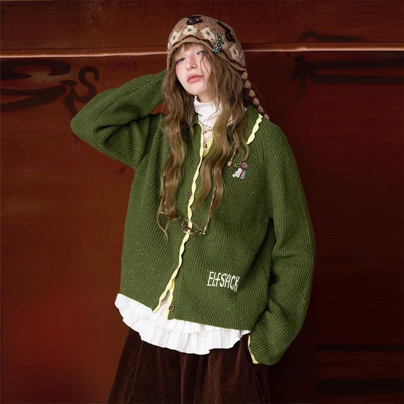 

Thi Woolen Sweatirt Jaet Women's Winter Inner Wear Casual Sle Long Sve Open Cardigan Regular Fit Contrast Color