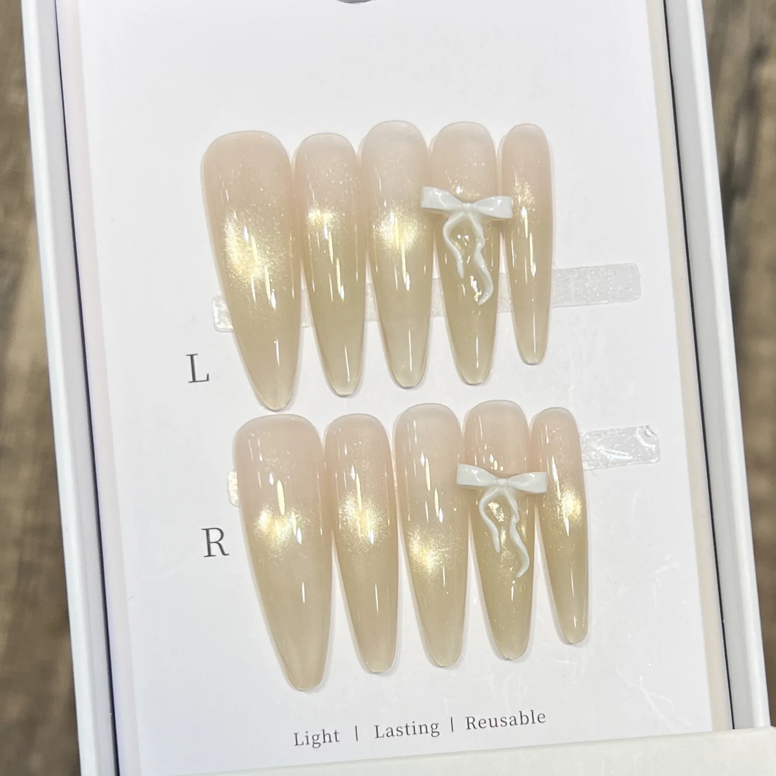 10 個トレンディな小剣偽爪グリッターフレンチ付け爪ラインストーン人工爪爪 DIY 装飾