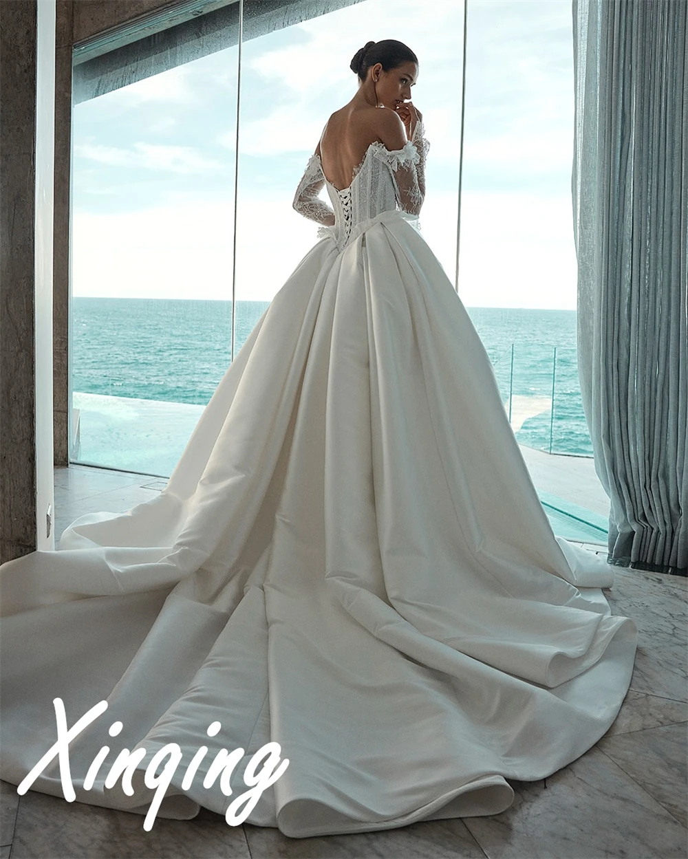 Customized Fashion Lace Wedding Dresses Dreamy Off the Shoulder Heavy Industry Wedding Dresses Lace Up Back Wedding Guest