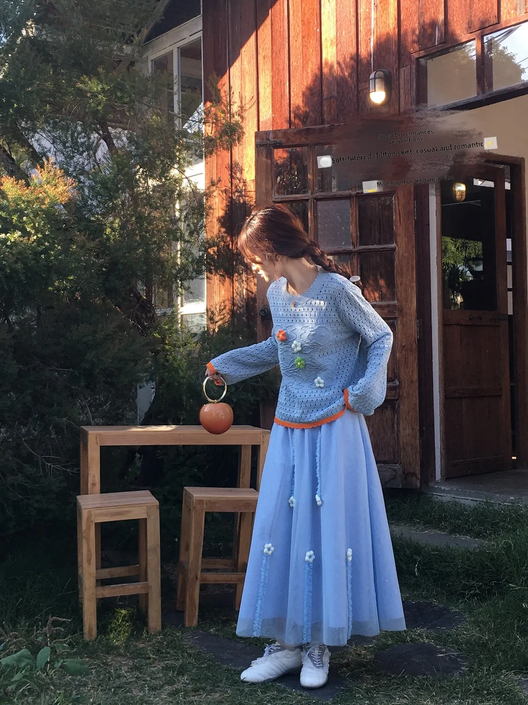 

Вязаный свитер Gula Liangpin Spring с ажурной вышивкой и юбка: комплект из двух предметов, свободный крой, круглый вырез, длинный рукав