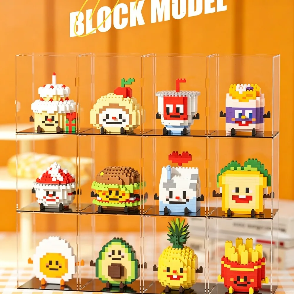 Micro Particle Building Blocks Cartoon Fruit Food Figure Model Kiwi Strawberry Orange Fries Ornament Collectible Building Brick