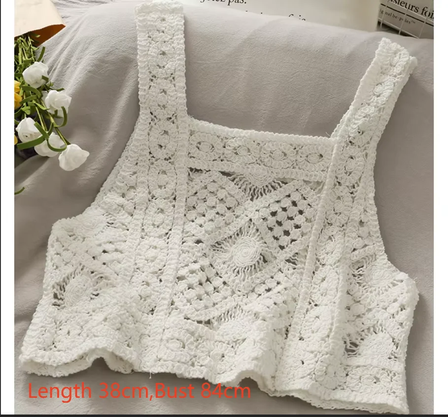 Sleeveless Crochet Top Sheer Embroidery Lace Open-knit Crop Tank Tops for Women Spring Summer Boho Vacation Outfit