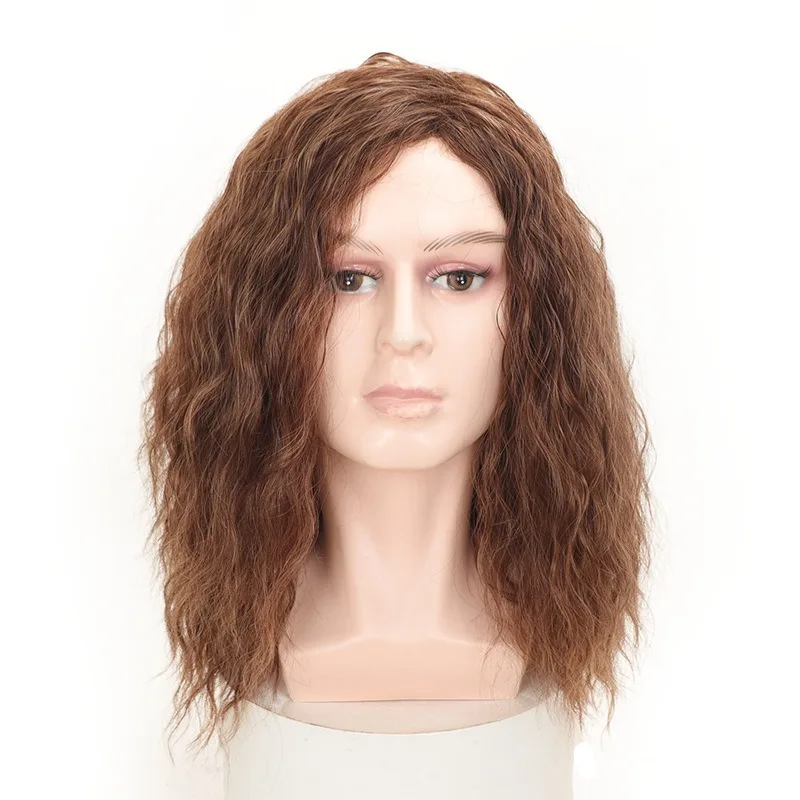 

Medium Length Brown Water Wave Synthetic Wig Middle Part Natural Curly Hair Wigs for Women Daily Wear Heat Resistant