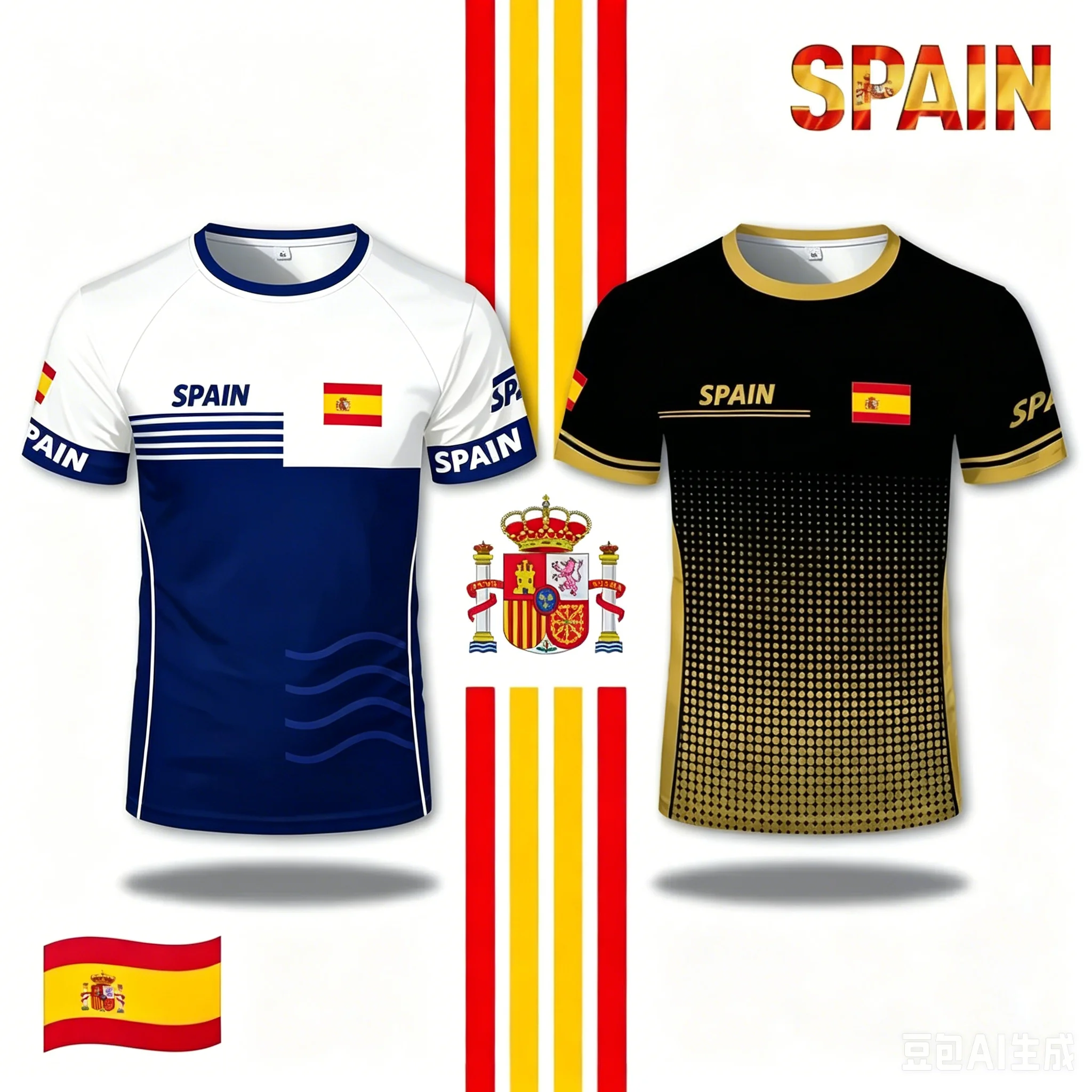 Spain Flag Graphic Jersey Fashion Geometric Print Quick-drying Football T-shirt Men Women Sports Training Casual Breathable Tops