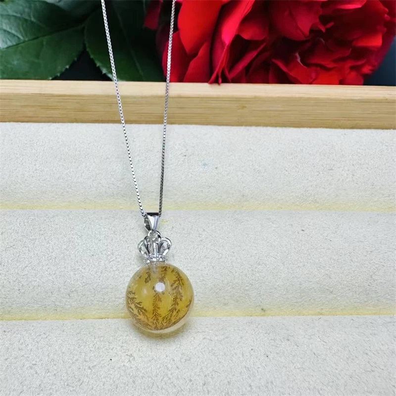 

S925 Natural Small Tree Quartz Sphere Pendant Healing Crystal Stone Reiki DIY Jewelry Accessories Holiday Gift 1PCS 12.8MM